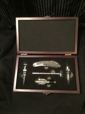 Wine Bottle Opener 5 Piece Set in Mahogany Wooden Box Corkscrew